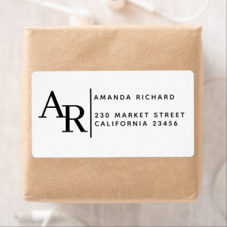 Moderne Minimalistische Monogram Naam & Adres Etiket
