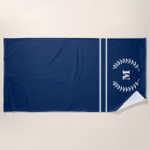 Moderne Minimalistische Monogram Navyblauw Strandlaken (Voorkant)