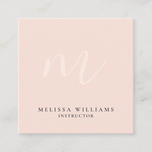 Moderne minimalistische monogram pasta Blush Luxe Vierkante Visitekaartje (Voorkant)