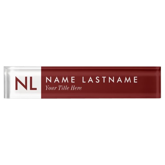 Moderne minimalistische monogram rode plaat naambordje (Voorkant)