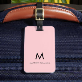 Moderne Minimalistische Monogram Roze Roze Persoon Bagagelabel