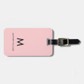 Moderne Minimalistische Monogram Roze Roze Persoon Bagagelabel (Voorkant horizontaal)