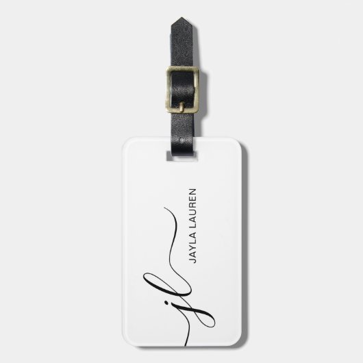 Moderne minimalistische monogram script bagagelabel (Voorkant verticaal)