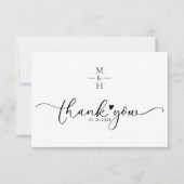 Moderne Minimalistische Monogram Script Hart Trouw Bedankkaart (Voorkant)