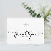Moderne Minimalistische Monogram Script Hart Trouw Bedankkaart (Staand voorkant)