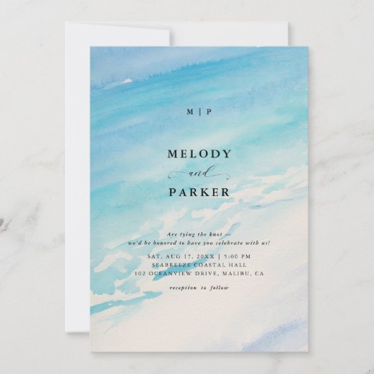 Moderne minimalistische monogram strand thema brui kaart (Voorkant)