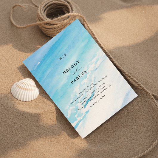 Moderne minimalistische monogram strand thema brui kaart