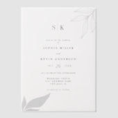 Moderne minimalistische monogram tak verlaat bruil vellum uitnodigingen (Voorkant)