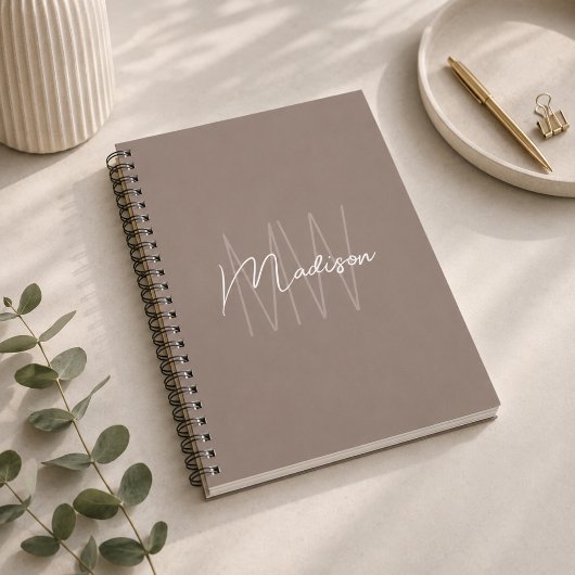 Moderne Minimalistische Monogram Taupe Notitieboek