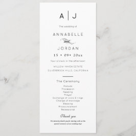 Moderne minimalistische monogram tijdloze bruiloft programmakaart