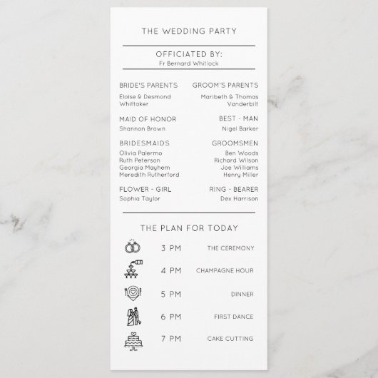 Moderne minimalistische monogram tijdloze bruiloft programmakaart (Achterkant)