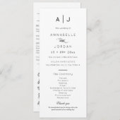 Moderne minimalistische monogram tijdloze bruiloft programmakaart (Voorkant / Achterkant)