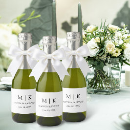 Moderne Minimalistische Monogram Trouw Mini Sparkling Wijnetiket