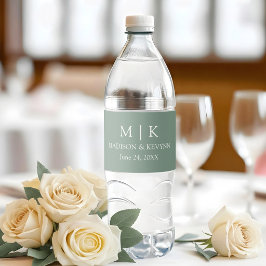 Moderne Minimalistische Monogram Trouw Sage Groen Waterfles Etiket