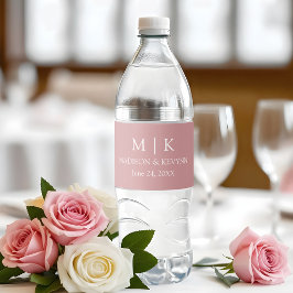 Moderne Minimalistische Monogram Trouw Stof Roze Waterfles Etiket
