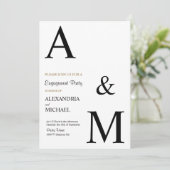 Moderne Minimalistische Monogram Verloving Feest Kaart (Staand voorkant)