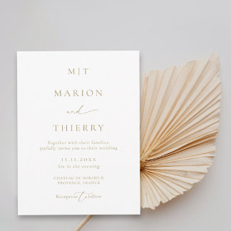 Moderne minimalistische monogram witte bruiloft kaart