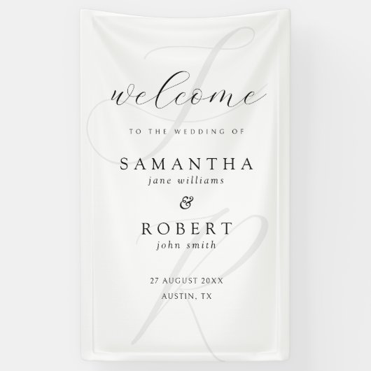 Moderne minimalistische monogram witte bruiloft we spandoek (Verticaal)