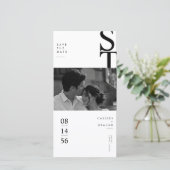 Moderne Minimalistische Monogram Zwarte & Witte Fo Save The Date (Staand voorkant)