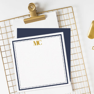 Moderne Minimalistische Monogramrand Navyblauw Gou Notitiekaartje