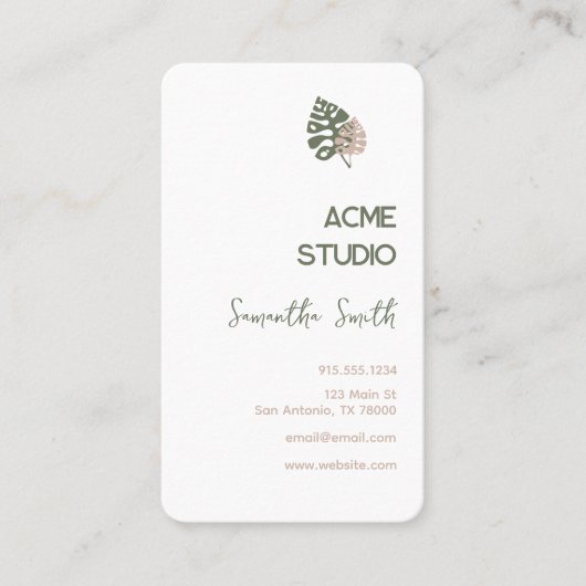 Moderne minimalistische Monstera Visitekaartje (Voorkant)