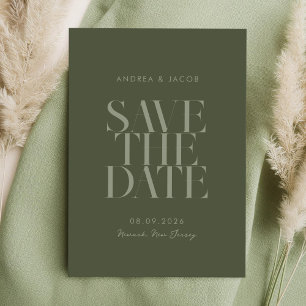 Moderne minimalistische mos groen chique bruiloft save the date