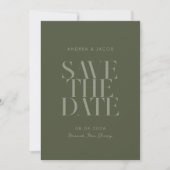 Moderne minimalistische mos groen chique bruiloft save the date (Voorkant)
