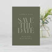 Moderne minimalistische mos groen chique bruiloft save the date (Staand voorkant)