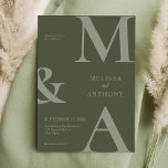 Moderne minimalistische mos groene bruiloft kaart<br><div class="desc">Moderne minimalistische mos groene bruiloft uitnodiging. Biedt een gedurfde monogram typografie en een minimaal grafisch ontwerp. Personaliseer tekst met alle details van uw speciale dag.</div>
