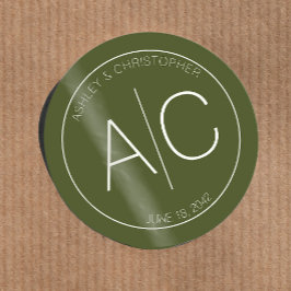 Moderne minimalistische mos groene bruiloft ronde sticker
