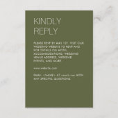 Moderne minimalistische mos groene bruiloft RSVP kaartje (Voorkant)