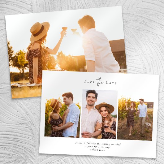 Moderne Minimalistische Multi-Foto-Collage Bruilof Save The Date