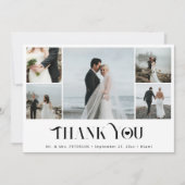 Moderne minimalistische multi fotocollage bruiloft bedankkaart (Voorkant)