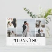 Moderne minimalistische multi fotocollage bruiloft bedankkaart (Staand voorkant)