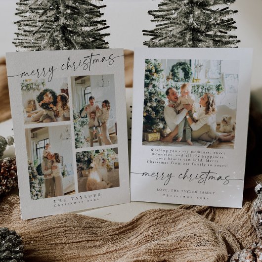 Moderne minimalistische Multi Photo Christmas-Kaar Feestdagenkaart