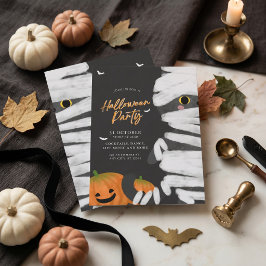 Moderne Minimalistische Mummie Kat Halloween Feest Kaart