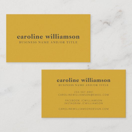 Moderne minimalistische Mustard Gele Grijs Tekst A Visitekaartje (Voorkant / Achterkant)