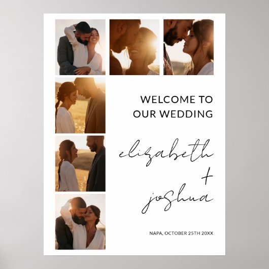 Moderne Minimalistische Naam Fotogrid Huwelijk Wel Poster (Voorkant)