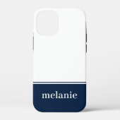 Moderne minimalistische naam iPhone Case | Navy Wh (Achterkant)