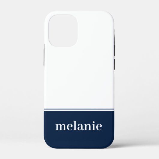 Moderne minimalistische naam iPhone Case | Navy Wh (Achterkant)