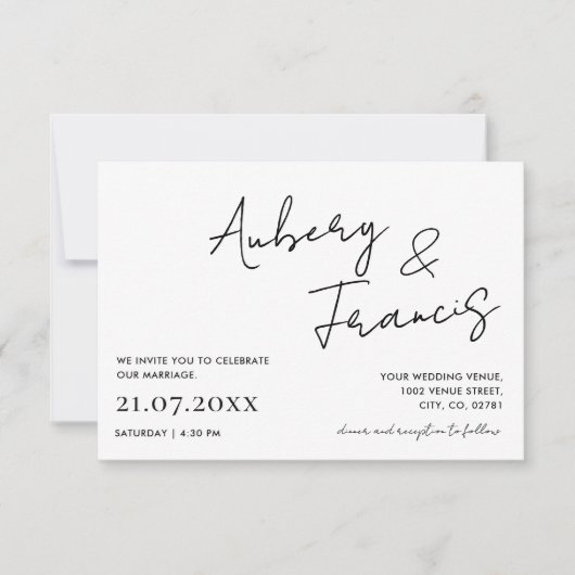 Moderne minimalistische naam script kalligrafie zw kaart (Voorkant)