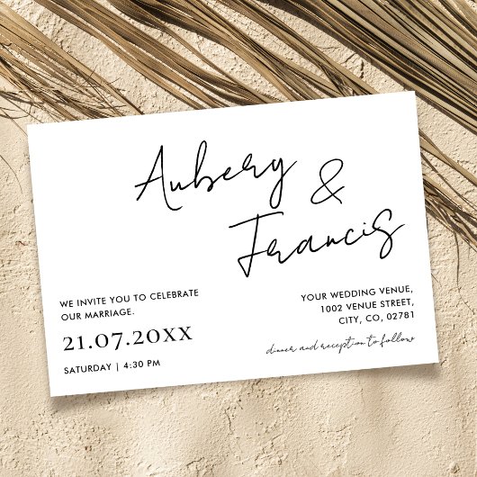 Moderne minimalistische naam script kalligrafie zw kaart