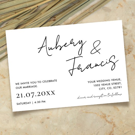 Moderne minimalistische naam script kalligrafie zw kaart