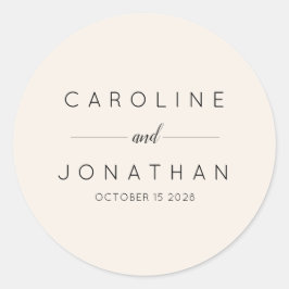 Moderne minimalistische naam van het huwelijk ronde sticker