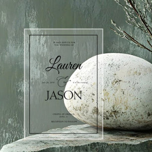 Moderne minimalistische namen kalligrafie zwart acryl uitnodigingen
