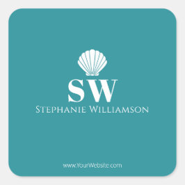 Moderne Minimalistische Nautilus Schelp Initialen  Vierkante Sticker