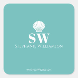 Moderne Minimalistische Nautilus Schelp Initialen  Vierkante Sticker