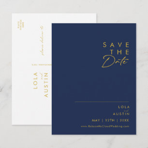 Moderne Minimalistische Navy Blau   Goud Save The  Uitnodiging Briefkaart