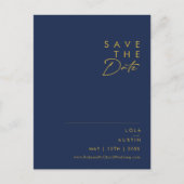 Moderne Minimalistische Navy Blau | Goud Save The  Uitnodiging Briefkaart (Voorkant)
