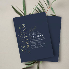 Moderne Minimalistische Navy Blau Huwelijk Goud Folie Uitnodiging